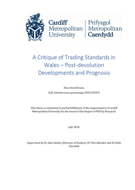 Thesis Is Submitted in Partial Fulfillment of the Requirements of Cardiff Metropolitan University for the Award of the Degree of Phd by Research