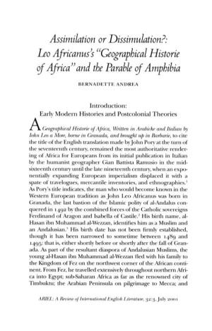Leo Africanus^S "Geographical Historie of Africa Vj'and the Parable of Amphibia