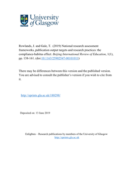 National Research Assessment Frameworks, Publication Output Targets and Research Practices: the Compliance-Habitus Effect