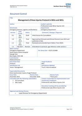 Management of Knee Injuries Protocol in Mius and Wics