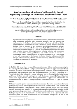 Analysis and Construction of Pathogenicity Island Regulatory Pathways in Salmonella Enterica Serovar Typhi