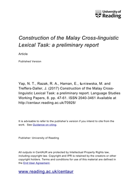 Construction of the Malay Cross-Linguistic Lexical Task: a Preliminary Report