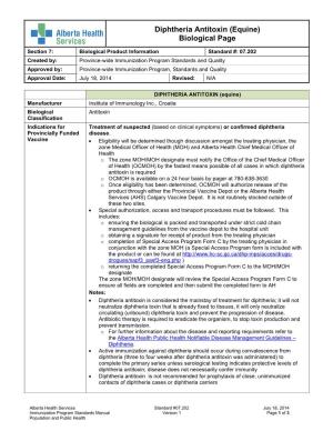 07.202 Diphtheria Antitoxin (Equine) Biological Page