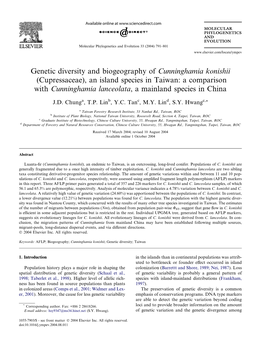 Genetic Diversity and Biogeography of Cunninghamia Konishii (Cupressaceae), an Island Species in Taiwan: a Comparison with Cunni