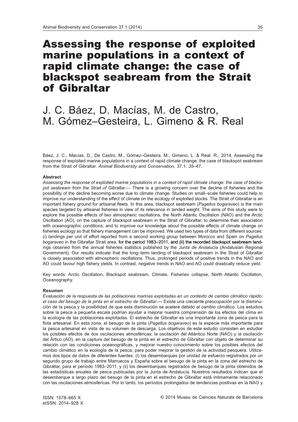 The Case of Blackspot Seabream from the Strait of Gibraltar