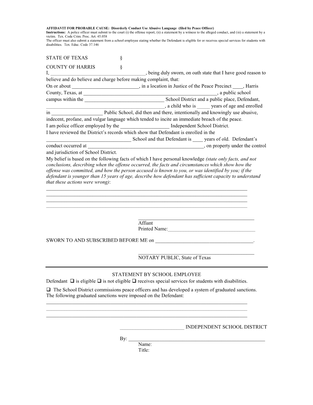 AFFIDAVIT for PROBABLE CAUSE General Form - DocsLib