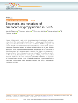 Biogenesis and Functions of Aminocarboxypropyluridine in Trna