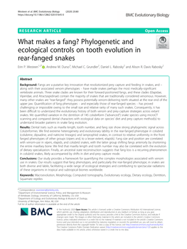 What Makes a Fang? Phylogenetic and Ecological Controls on Tooth Evolution in Rear-Fanged Snakes Erin P