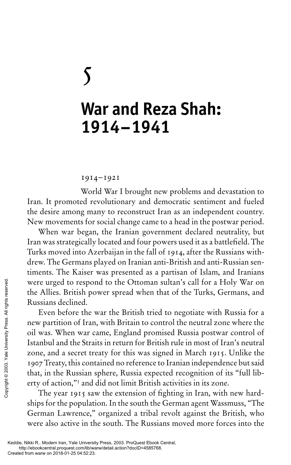 War and Reza Shah: 1914–1941