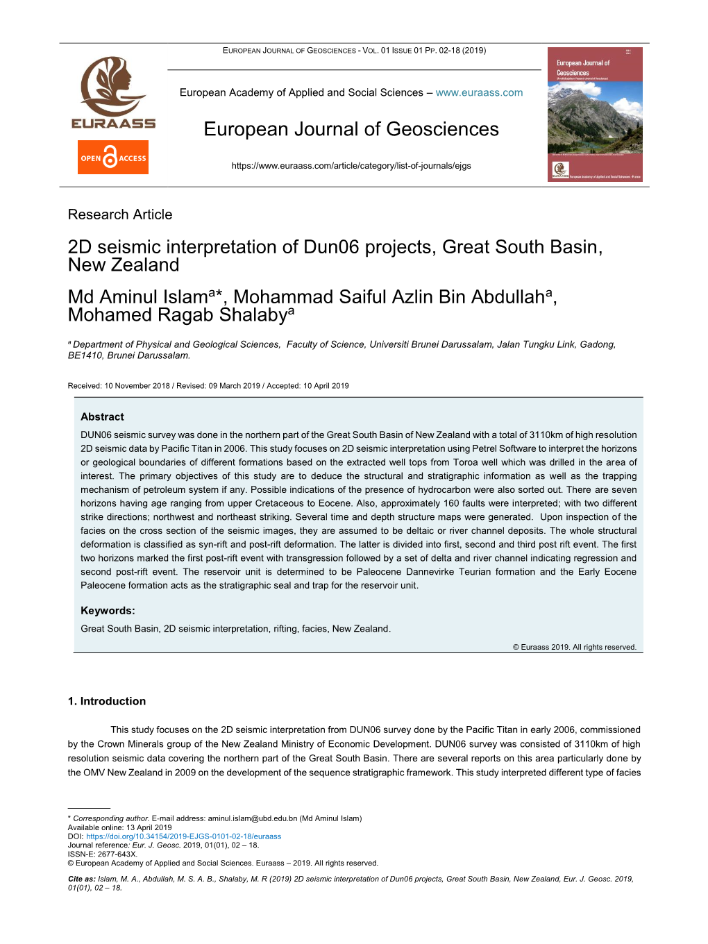 European Journal of Geosciences - Vol