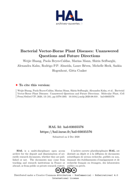 Bacterial Vector-Borne Plant Diseases: Unanswered Questions and Future Directions