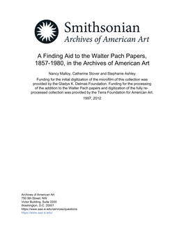 A Finding Aid to the Walter Pach Papers, 1857-1980, in the Archives of American Art