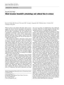 Silent Invasion: Imanishi's Primatology and Cultural Bias in Science