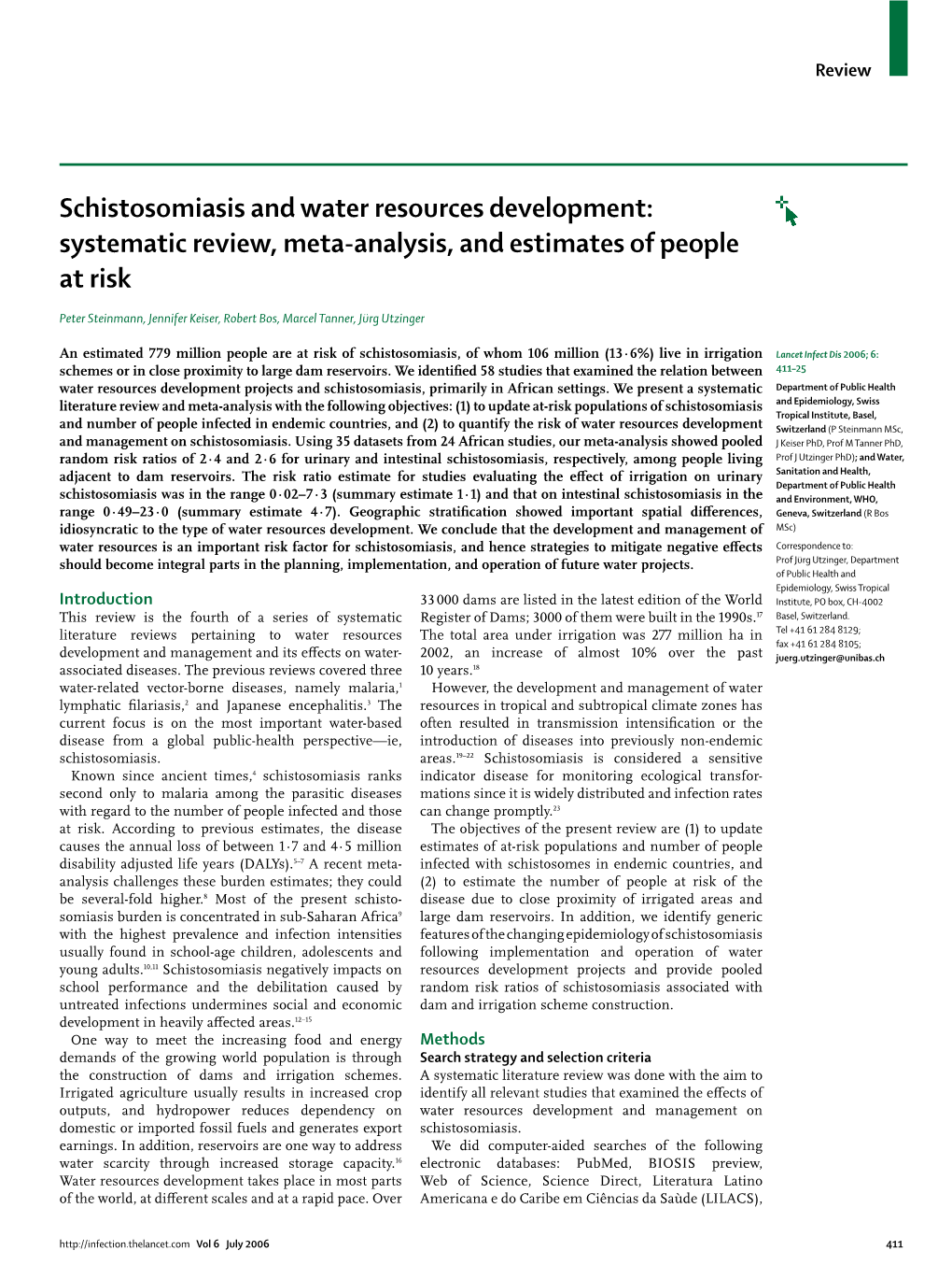 Schistosomiasis and Water Resources Development: Systematic Review, Meta-Analysis, and Estimates of People at Risk