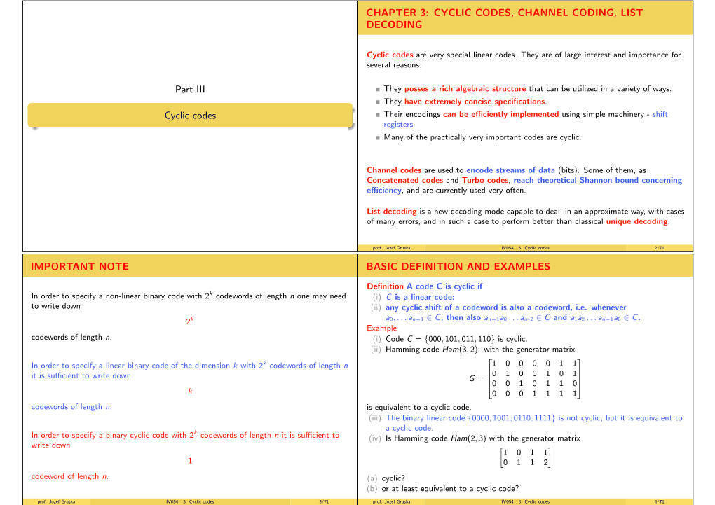 Part III Cyclic Codes CHAPTER 3