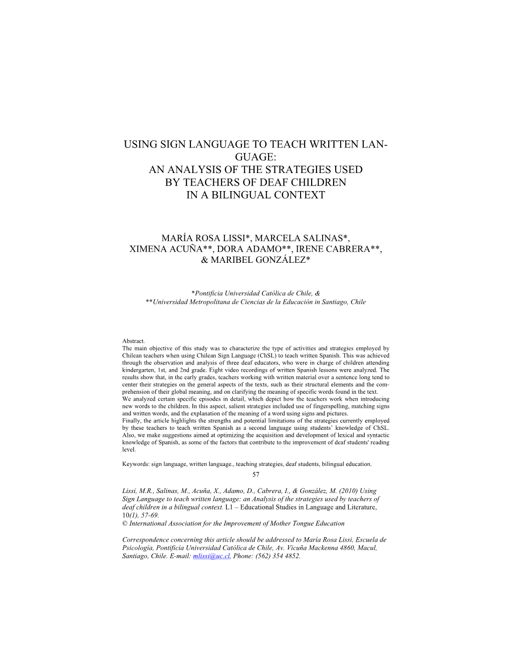 Guage: an Analysis of the Strategies Used by Teachers of Deaf Children in a Bilingual Context