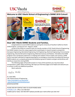 Welcome to USC Viterbi School of Engineering's SHINE 2018 Cohort!