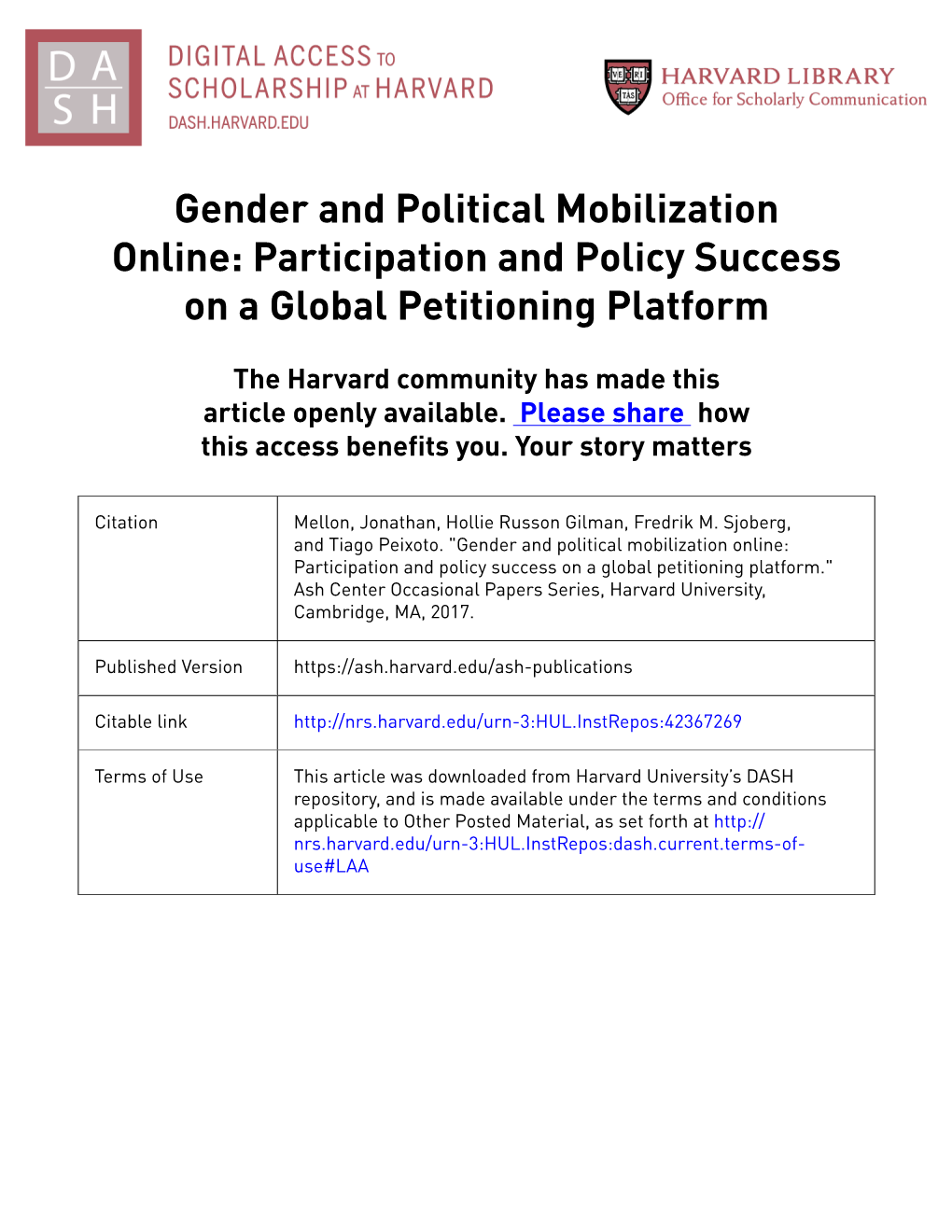 Gender and Political Mobilization Online: Participation and Policy Success on a Global Petitioning Platform