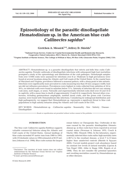 Epizootiology of the Parasitic Dinoflagellate Hematodinium Sp. in the American Blue Crab Callinectes Sapidus*