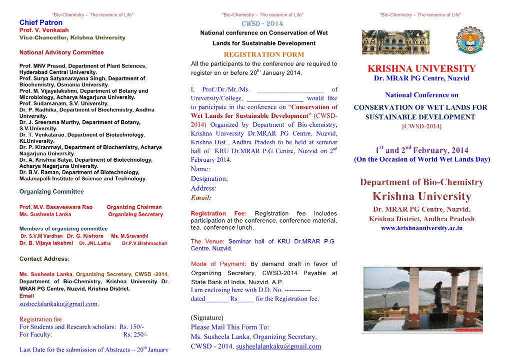 Krishna University Lands for Sustainable Development National Advisory Committee REGISTRATION FORM