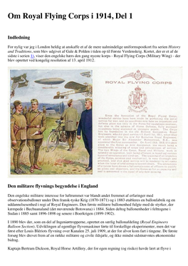 Om Royal Flying Corps I 1914, Del 1