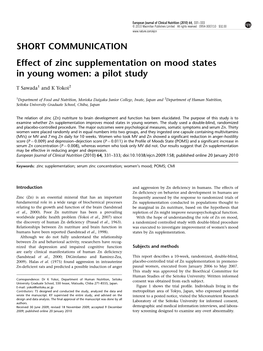 Effect of Zinc Supplementation on Mood States in Young Women: a Pilot Study