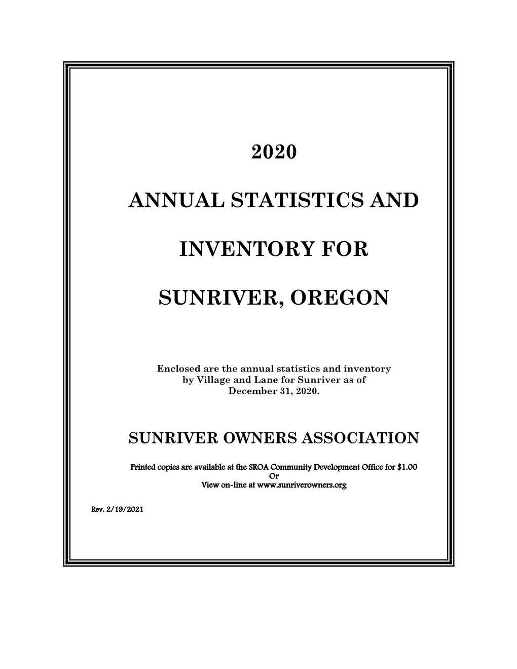 2020 Annual Statistics and Inventory for Sunriver