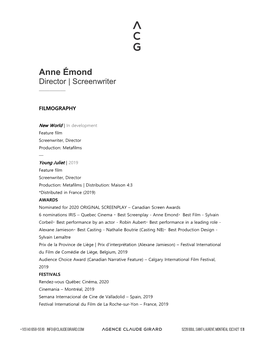 Anne Émond Director | Screenwriter —————
