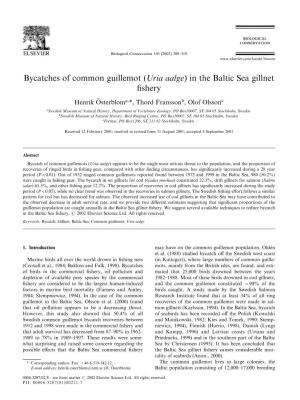 Bycatches of Common Guillemot (Uria Aalge) in the Baltic Sea Gillnet ﬁshery