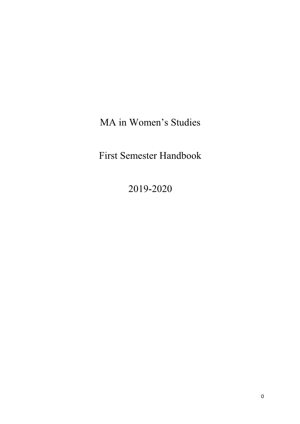 MA in Women's Studies First Semester Handbook 2019-2020