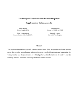 The European Trust Crisis and the Rise of Populism Supplementary