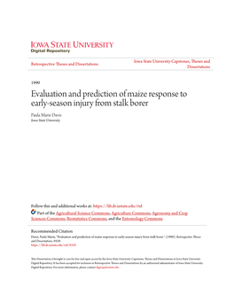 Evaluation and Prediction of Maize Response to Early-Season Injury from Stalk Borer Paula Marie Davis Iowa State University