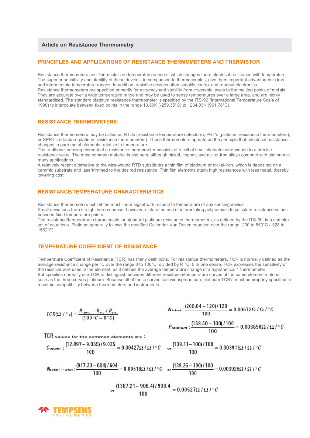 Article on Resistance Thermometry