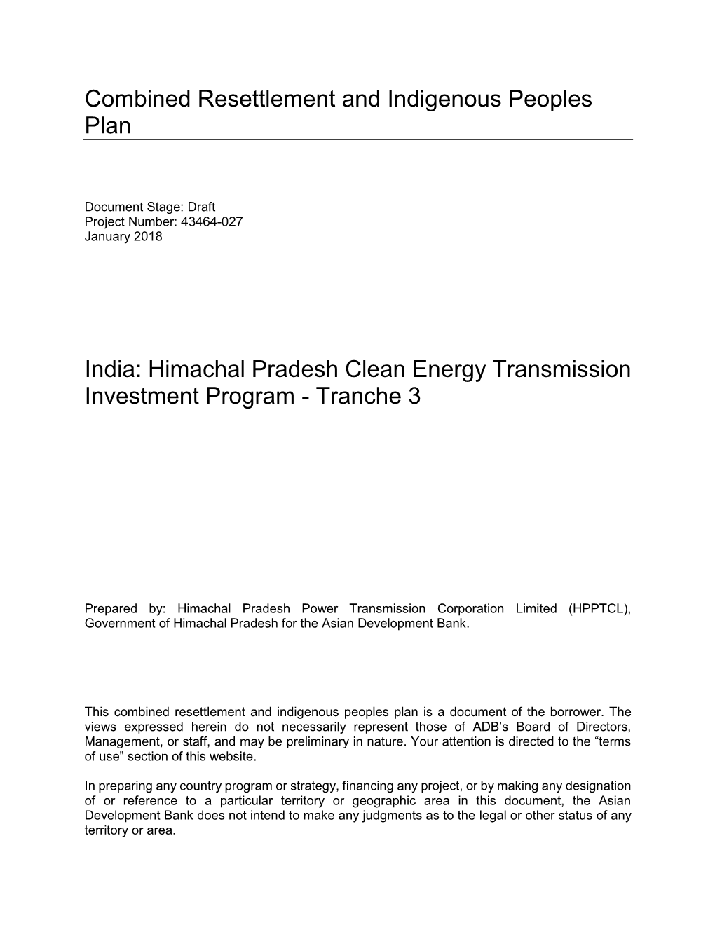 Himachal Pradesh Clean Energy Transmission Investment Program - Tranche 3