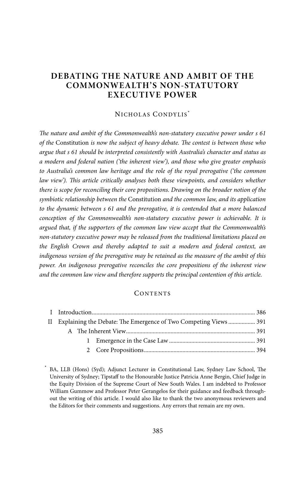 Debating the Nature and Ambit of the Commonwealth's Non-Statutory