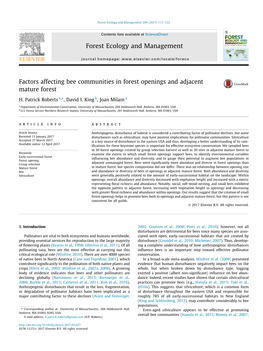 Factors Affecting Bee Communities in Forest Openings and Adjacent Mature Forest ⇑ H