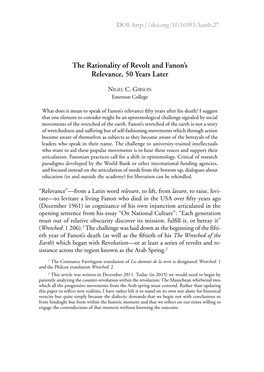 The Rationality of Revolt and Fanon's Relevance, 50 Years Later