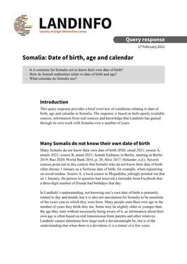 Somalia: Date of Birth, Age and Calendar