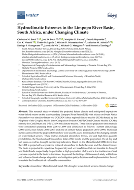 Hydroclimatic Extremes in the Limpopo River Basin, South Africa, Under Changing Climate