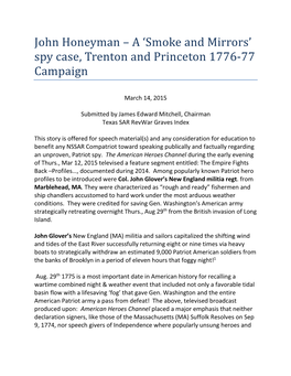 John Honeyman – a 'Smoke and Mirrors' Spy Case, Trenton And