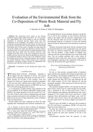 Evaluation of the Environmental Risk from the Co-Deposition of Waste