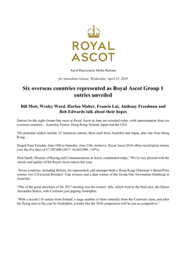 Six Overseas Countries Represented As Royal Ascot Group 1 Entries Unveiled