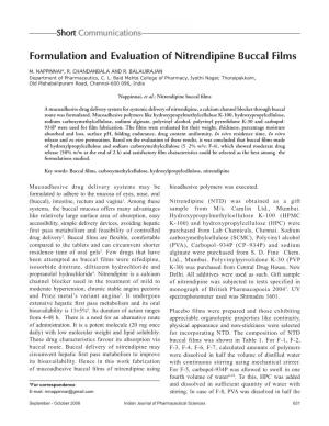 Formulation and Evaluation of Nitrendipine Buccal Films