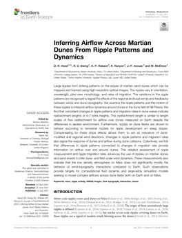 Inferring Airflow Across Martian Dunes from Ripple Patterns and Dynamics