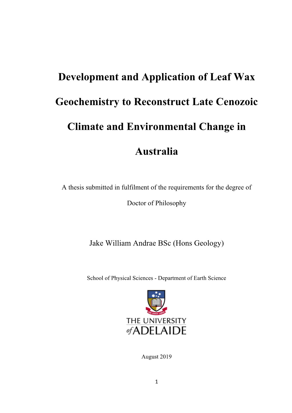 Development and Application of Leaf Wax Geochemistry to Reconstruct