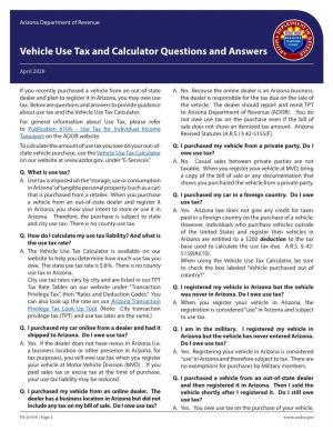 Vehicle Use Tax and Calculator Questions and Answers