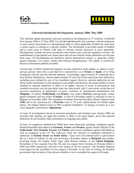 Universal Jurisdiction Developments: January 2006- May 2009