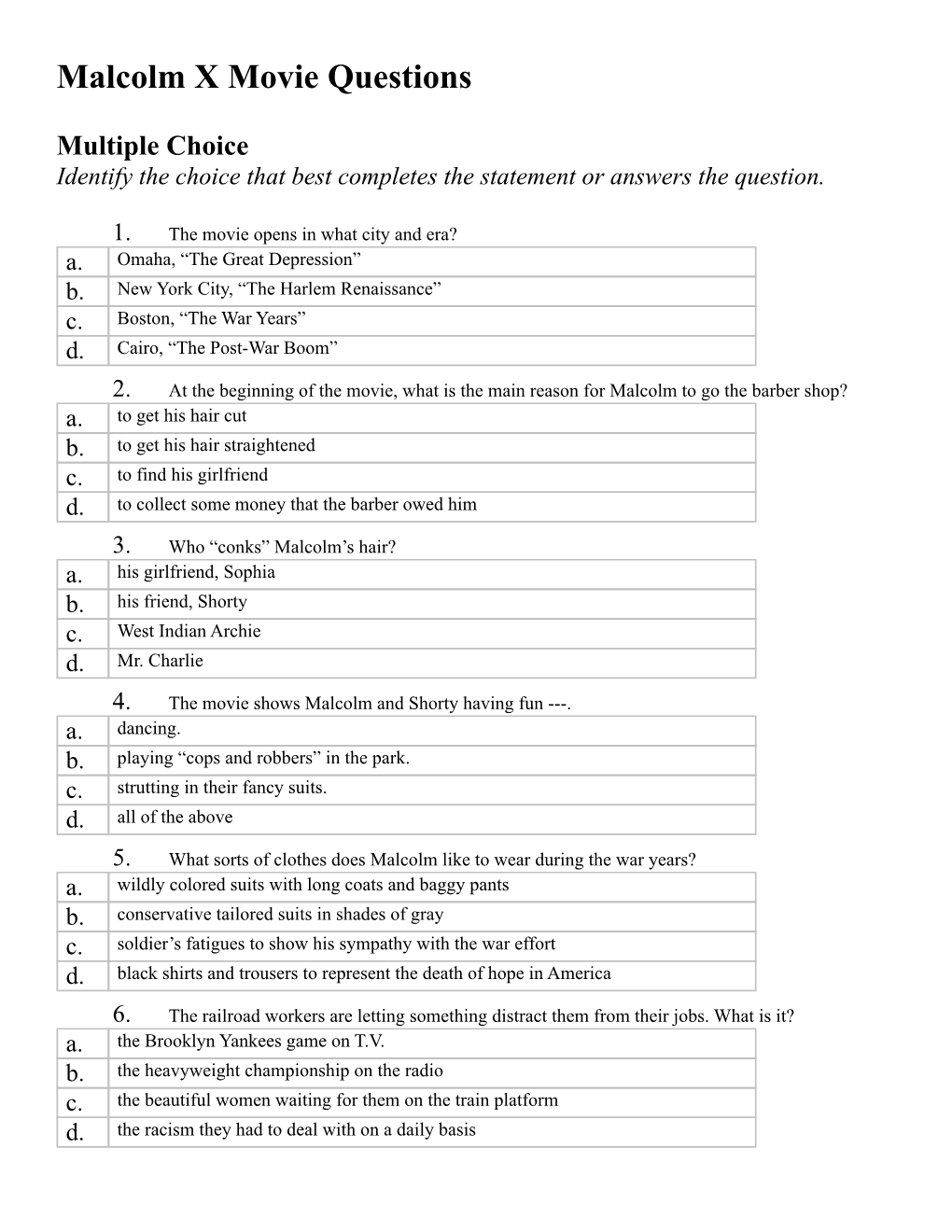 malcolm x essay questions