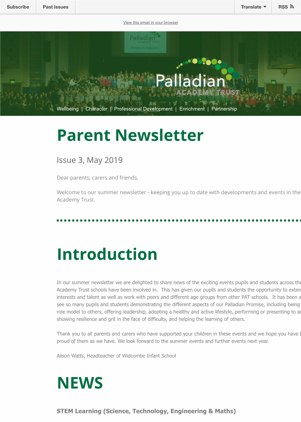 Parent Newsletter Introduction NEWS