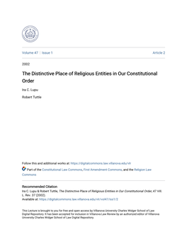 The Distinctive Place of Religious Entities in Our Constitutional Order